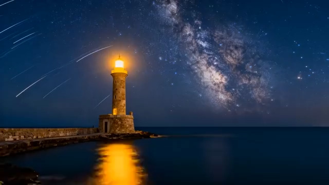  星空下的灯塔夜景2551#横屏 	 