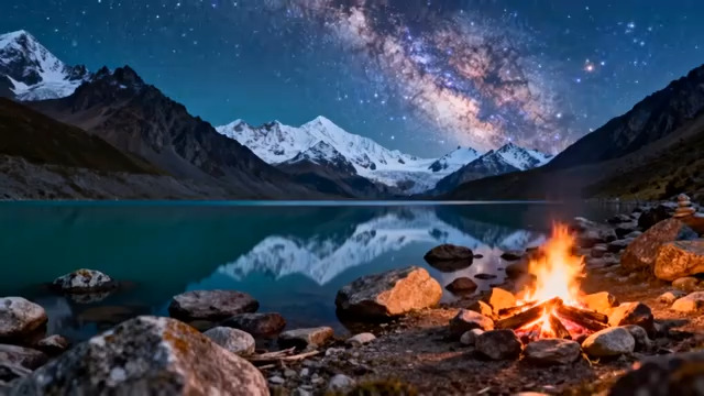  星空下的篝火湖畔2553#横屏 	 -