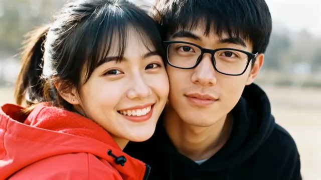  校园情侣亲密合照2520#横屏 	 