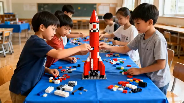  小学生合作拼搭火箭模型2513#横屏 	 - 