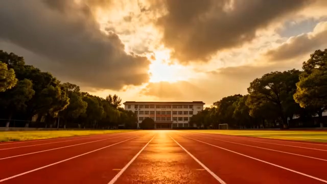  校园红色跑道日落景象2517#横屏 	 