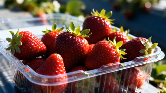  鲜红草莓盒装特写2448#横屏 	 