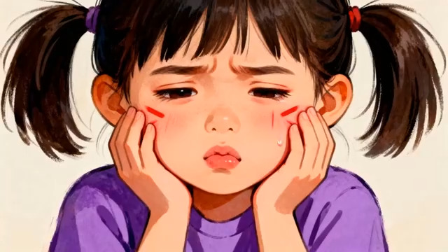  委屈小女孩插画2296#横屏 	 