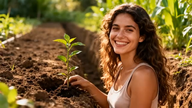  微笑女孩栽种幼苗2288#横屏 	 