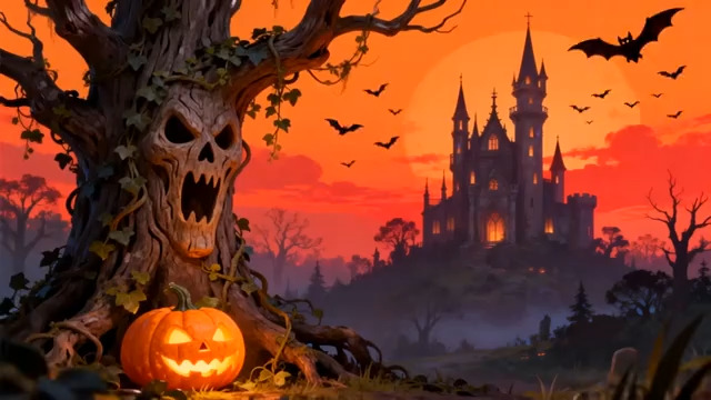  万圣节城堡夜景2270#横屏 	 -