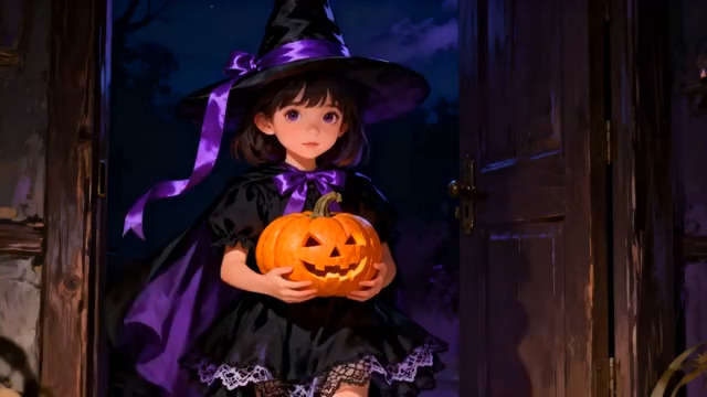  万圣节小女巫捧南瓜灯2275#横屏 	 