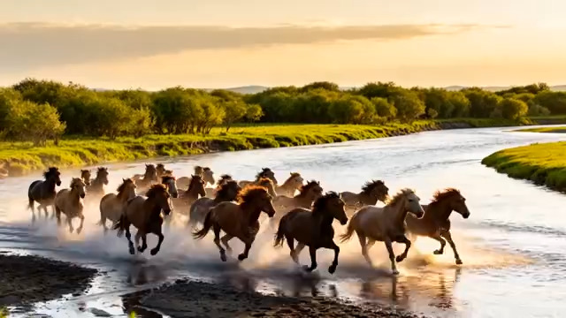  万马奔腾踏水花2269#横屏 	 