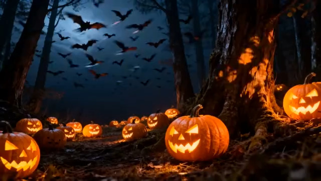  万圣节南瓜灯森林夜景2273#横屏 	 