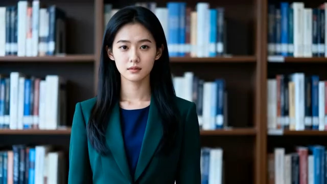  图书馆思考的职业女性2255#横屏 	 