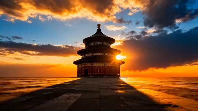  天坛日落延时摄影2239#横屏 	 