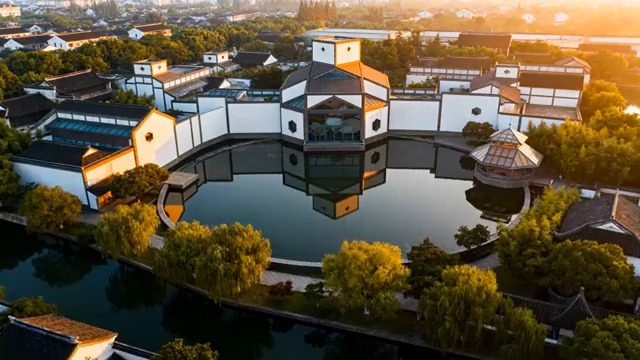  苏州博物馆航拍日出2210#横屏 	 