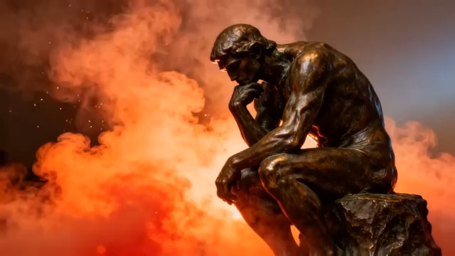  思想者雕塑红色烟雾背景2207#横屏 	 