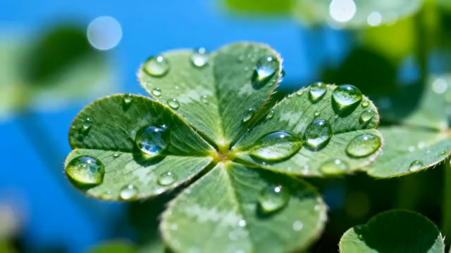  四叶草与露珠特写2208#横屏 	 