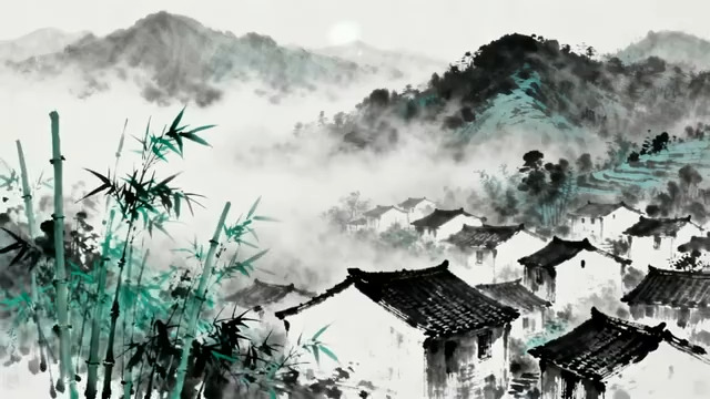  水墨江南乡村风光2193#横屏 	 