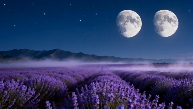  双月星空下的薰衣草田2174#横屏 	 