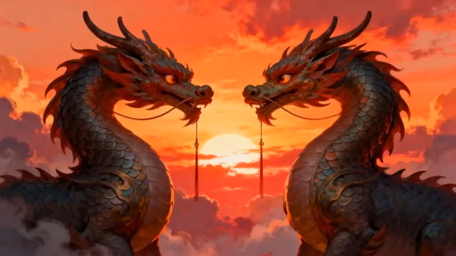  双龙腾云映朝阳2167#横屏 	 