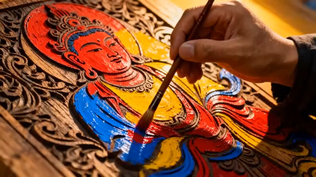  手工绘制佛像木雕2143#横屏 	 