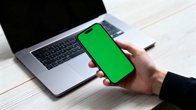  手持手机绿屏与笔记本2134#横屏 	 