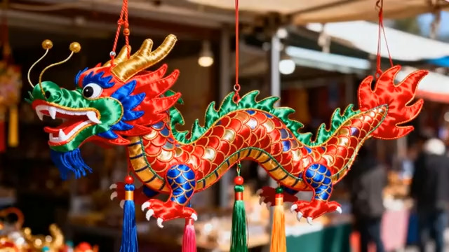  市场悬挂的彩色龙饰品2128#横屏 	 