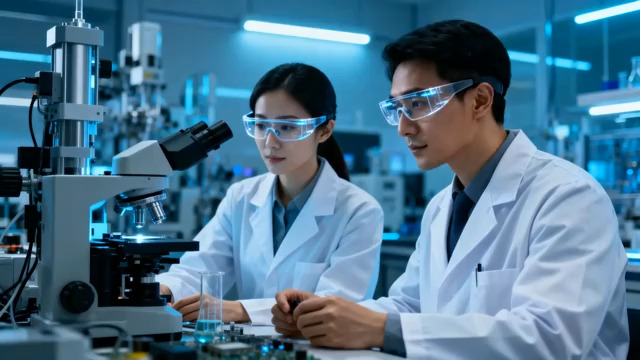  实验室科研人员显微镜观察2116#横屏 	 - 