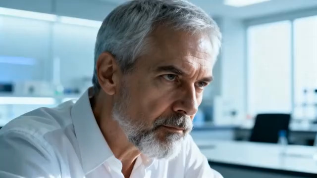  实验室白发男性专注工作2106#横屏 	 