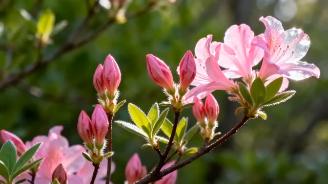  盛开的粉色杜鹃花2098#横屏 	 