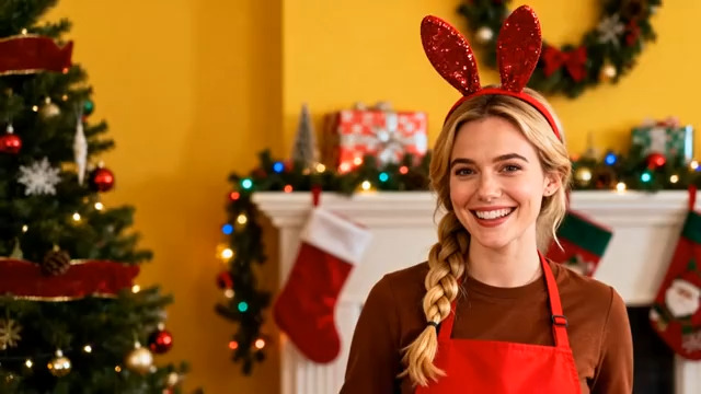  圣诞装扮女孩微笑2094#横屏 	 