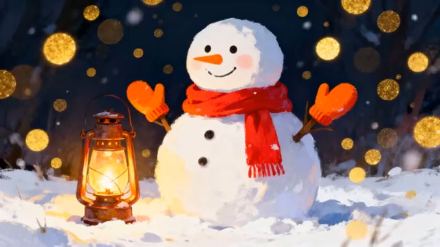  圣诞雪人夜灯雪景2088#横屏 	 - 