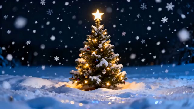  圣诞夜雪景圣诞树2092#横屏 	 -