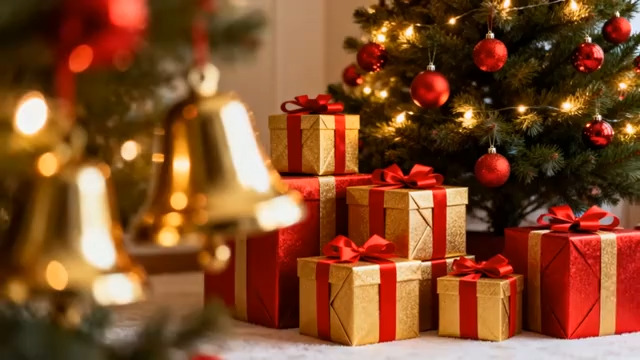  圣诞树下的礼物与铃铛2086#横屏 	 