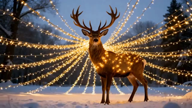  圣诞发光鹿雪景2079#横屏 	 
