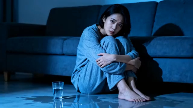  深夜独坐的孤独女性2071#横屏 	 - 