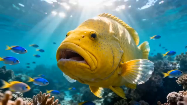  深海黄金鱼群游动2065#横屏 	 