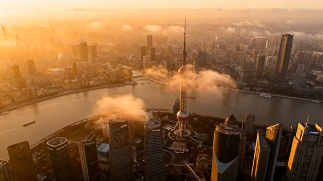  上海陆家嘴日出航拍2035#横屏 	 -