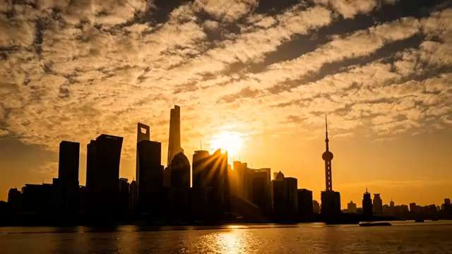  上海日出城市天际线2037#横屏 	 