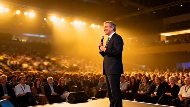  商务演讲者在大型会场发言2028#横屏 	 