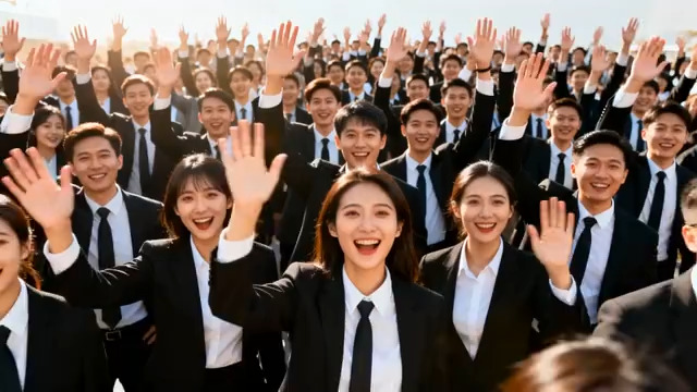  商务团队集体挥手致意2017#横屏 	 