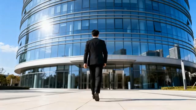  商务人士走向玻璃大厦2013#横屏 	 