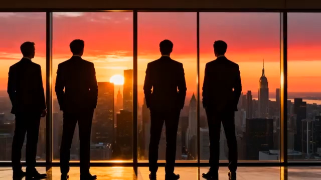  商务人士远眺城市日出2012#横屏 	 