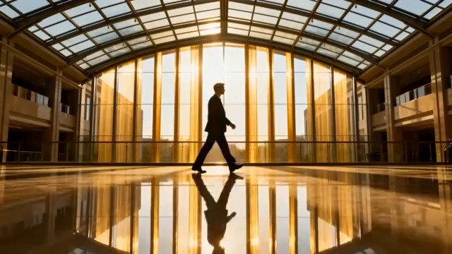  商务人士大厅行走逆光剪影1989#横屏 	 - 