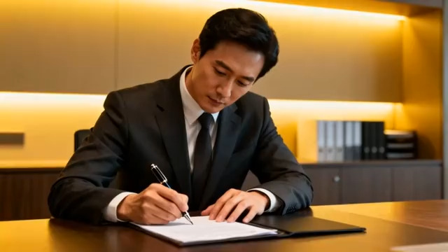  商务男士签署文件特写1975#横屏 	 