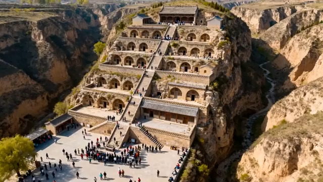  陕北窑洞群航拍1967#横屏 	 -