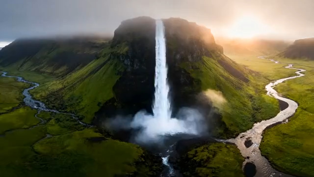  山水瀑布航拍风光1958#横屏 	 