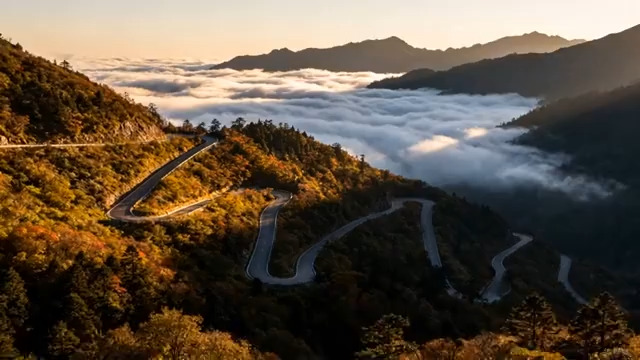  山间云海蜿蜒公路1953#横屏 	 