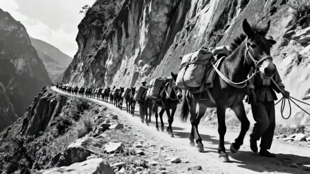  山间马帮运输队老照片1946#横屏 	 -