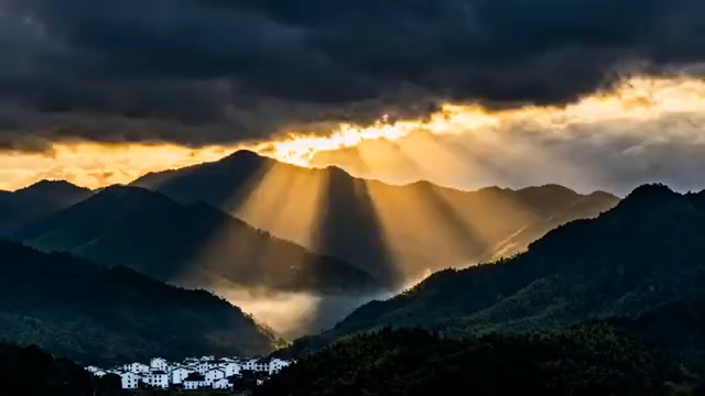  山间云海日出金光1952#横屏 	 