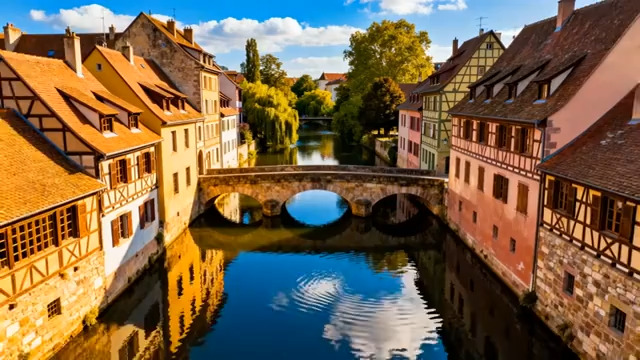  欧式古镇河畔风光1687#横屏 	 