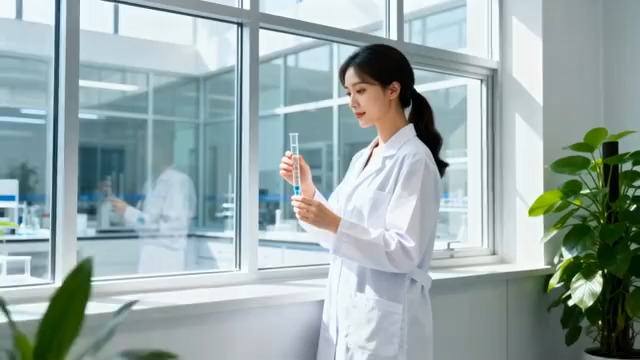  女研究员做实验观察样本1675#横屏 	 