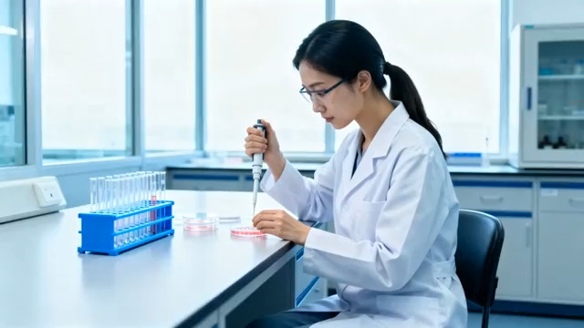  女研究员实验室移液操作1674#横屏 	 