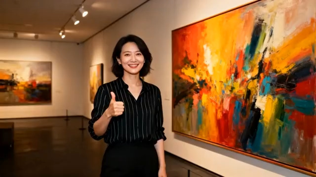  女性在美术馆欣赏抽象画1668#横屏 	 - 